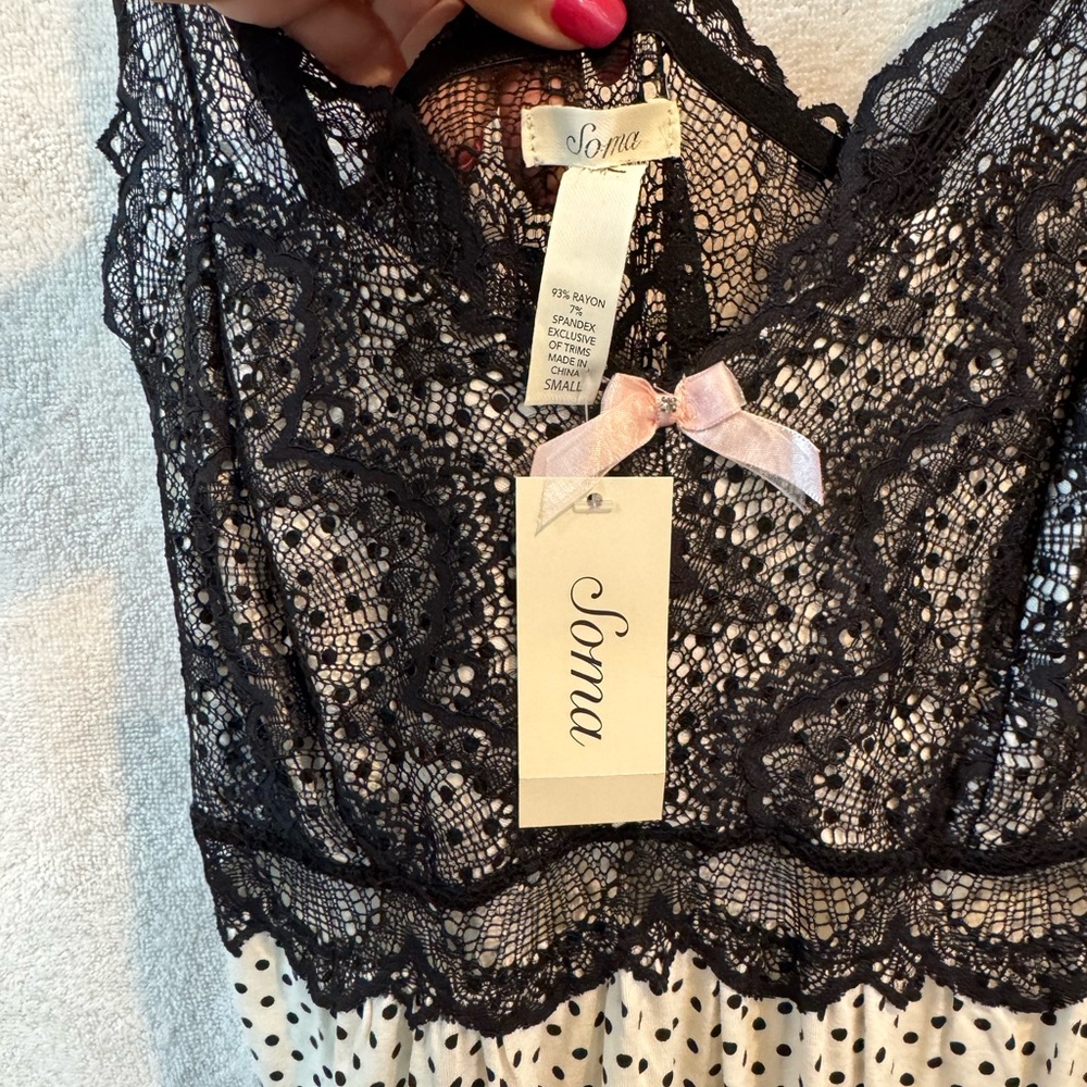 Soma Black and Pink Lace babydoll nightie with Vintage Charm - Picture 5 of 9